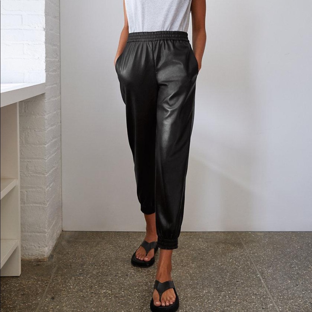 Aritzia Black Faux Leather Jogger Pants